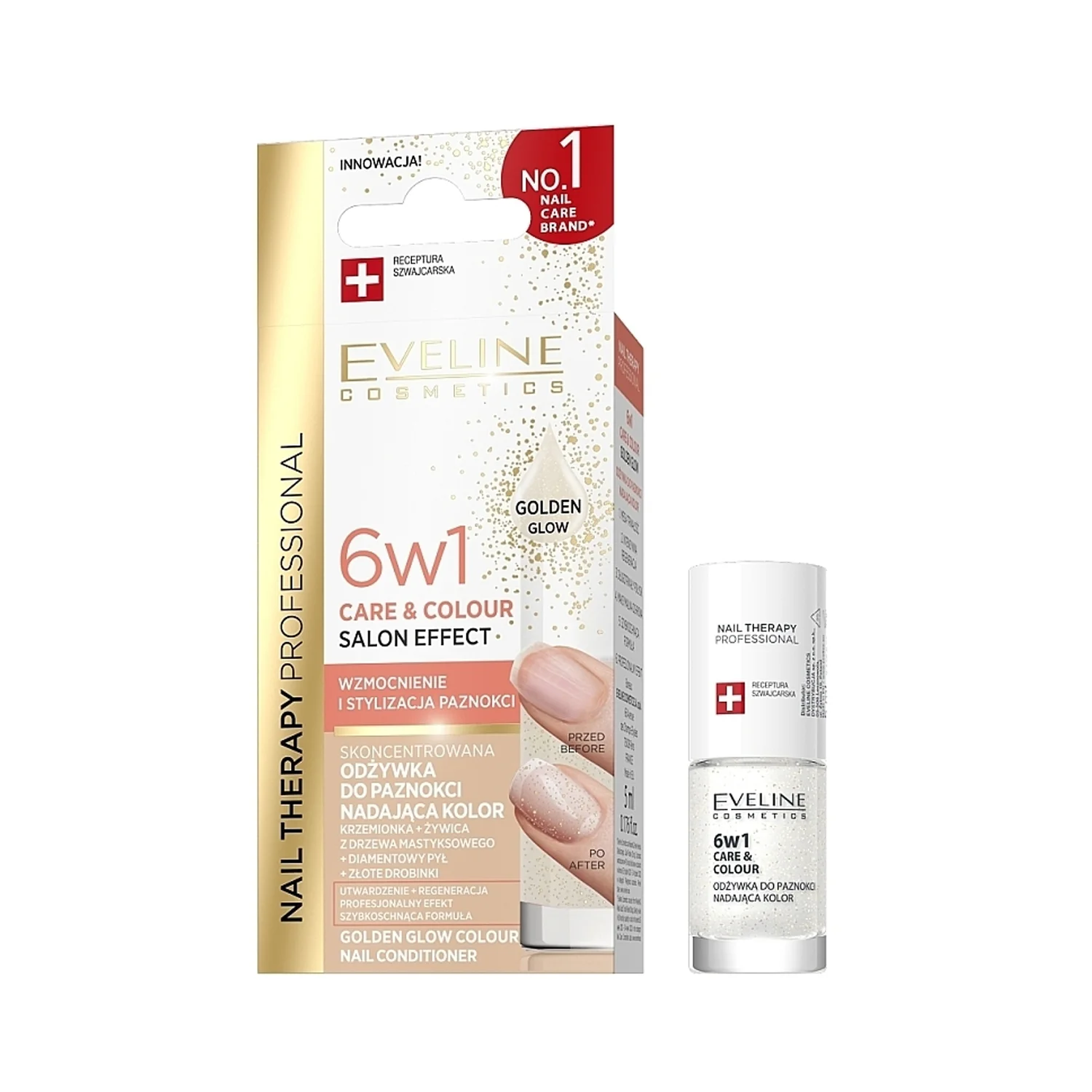 6w1-care-color-nail-therapy-golden-glow-Eveline-Cosmetics EVELINE Nail colored conditioner 6in1 5ml - Image 1